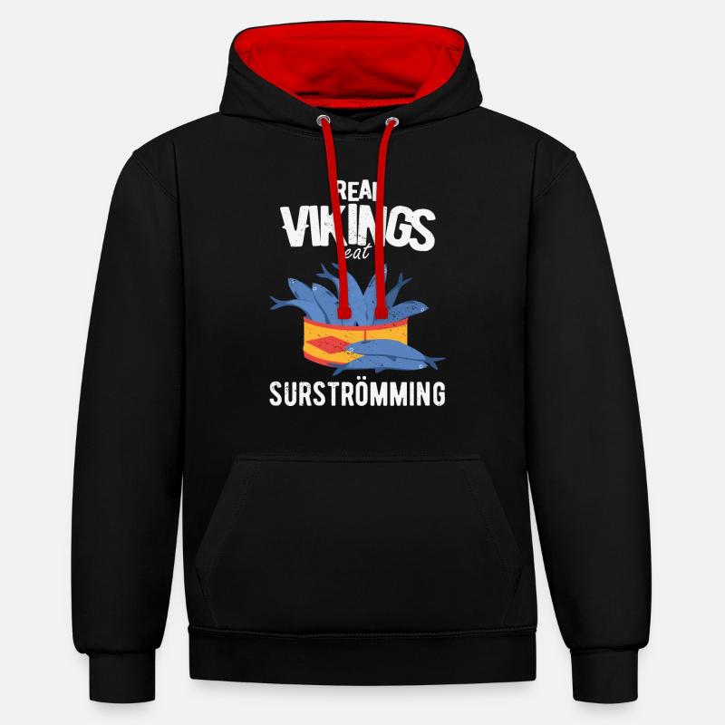 Surströmming Scandinavie Suède Viking - Sweat à capuche contrasté - noir/rouge