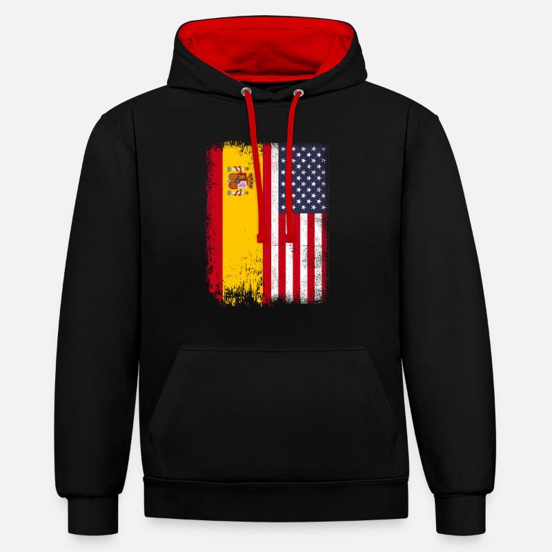 Drapeau espagnol des États-Unis d'Amérique - Sweat à capuche contrasté - noir/rouge