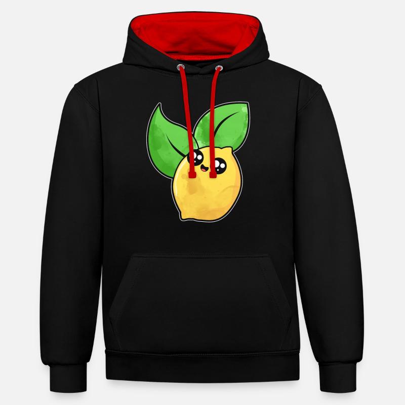 Visage de citron mignon - Sweat à capuche contrasté - noir/rouge