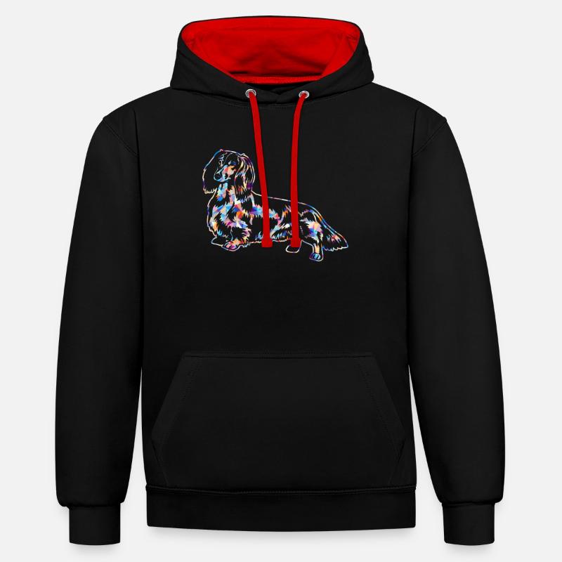 Chemises géométriques de teckel - Sweat à capuche contrasté - noir/rouge