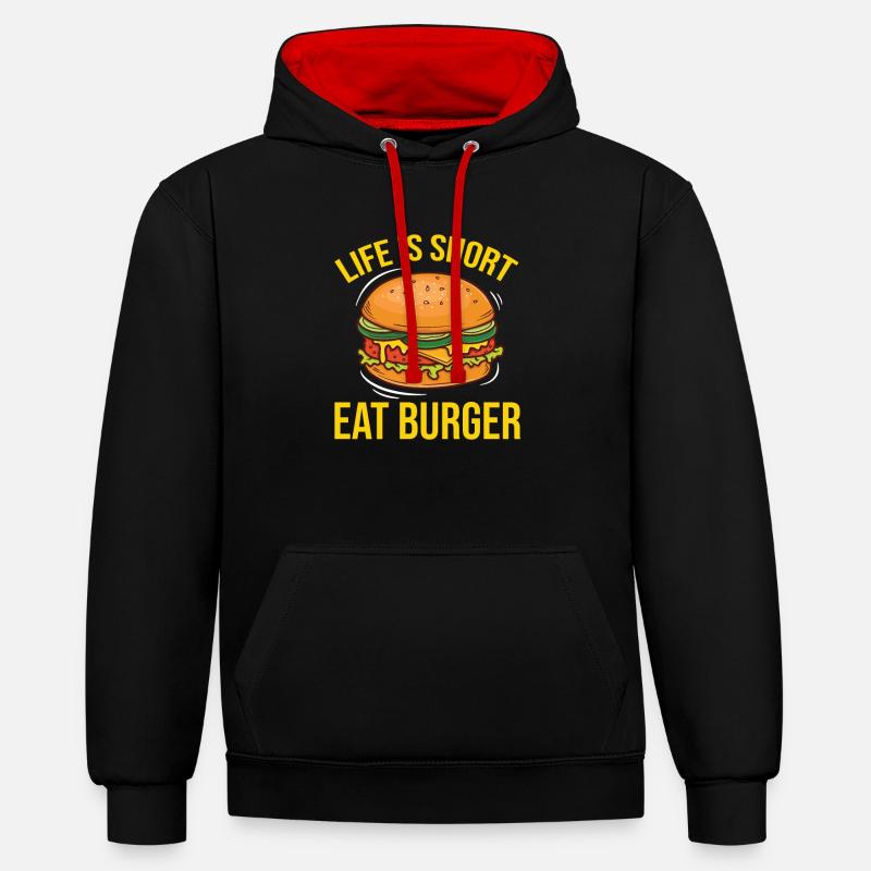 Burger Hamburger Cheeseburger - Sweat à capuche contrasté - noir/rouge