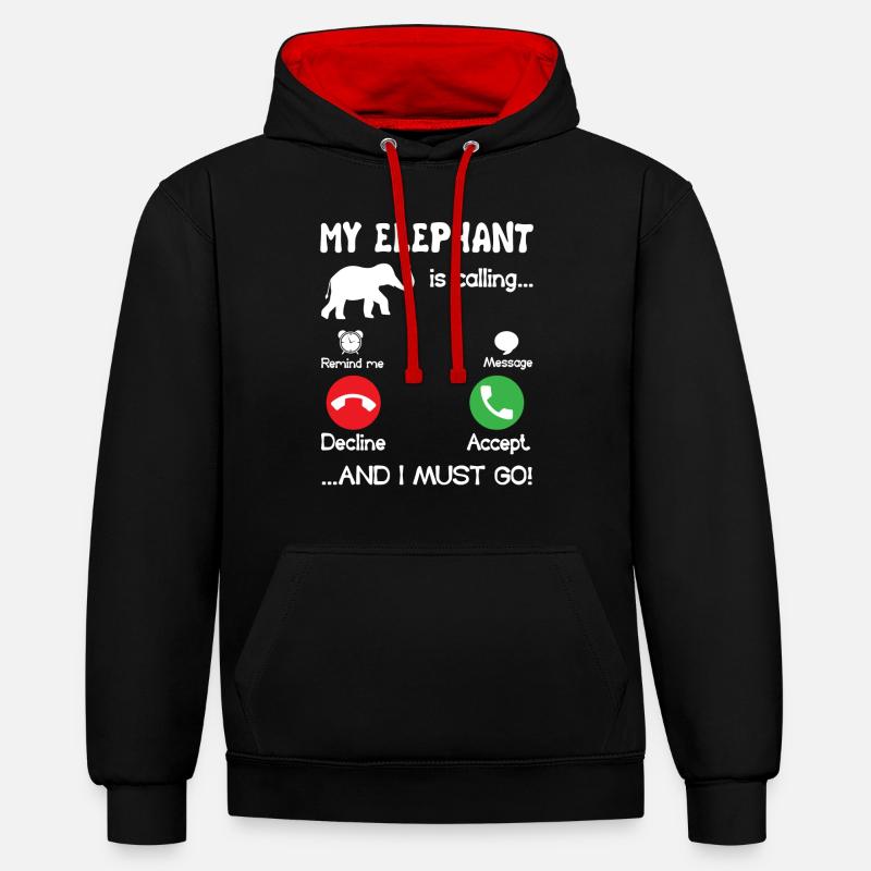 Éléphant que mon éléphant appelle - Sweat à capuche contrasté - noir/rouge
