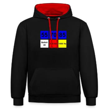 Lokfüher Triebfahrzeugführer Geschenk PZB - Kontrast-Hoodie - Schwarz/Rot - Vorne - Anna (173cm) & Nico (186cm)