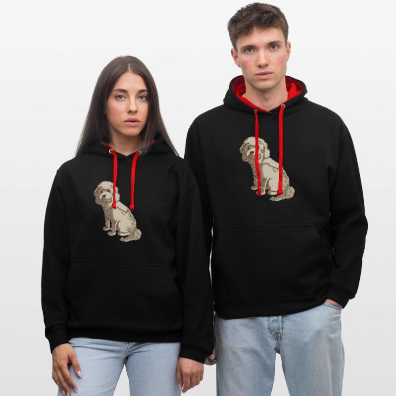 Cockapoo Hundezeichnung eines Cockapoo Kontrast-Hoodie