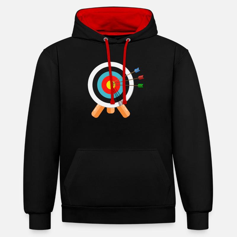Tir à l’arc Archer cadeau cible cible - Sweat à capuche contrasté - noir/rouge