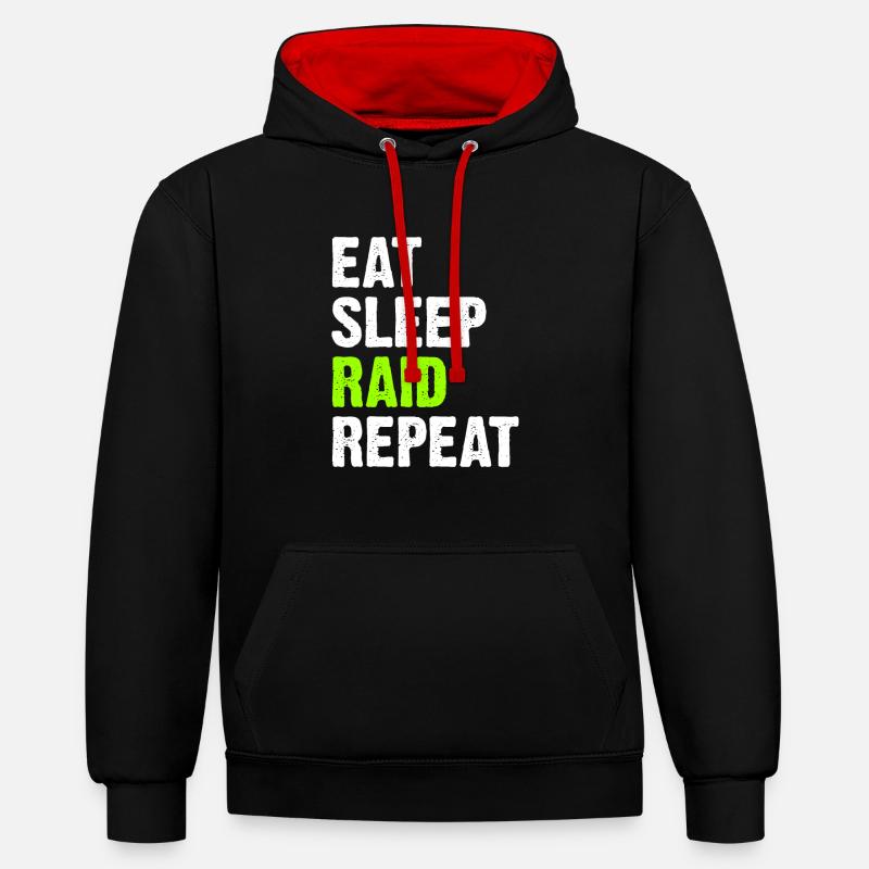 Eat Sleep Raid Repeat - Sweat à capuche contrasté - noir/rouge