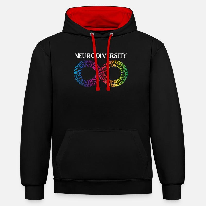 Neurodiversité Neurodivergent Rainbow Infinity - Sweat à capuche contrasté - noir/rouge