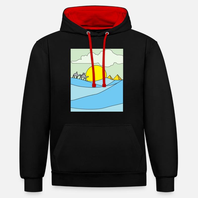 Retro Pyramide Wüste Sonne - Kontrast-Hoodie - Schwarz/Rot