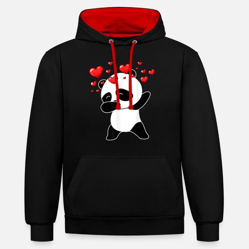 Panda Cool Dabbing Coeurs - Sweat à capuche contrasté - noir/rouge