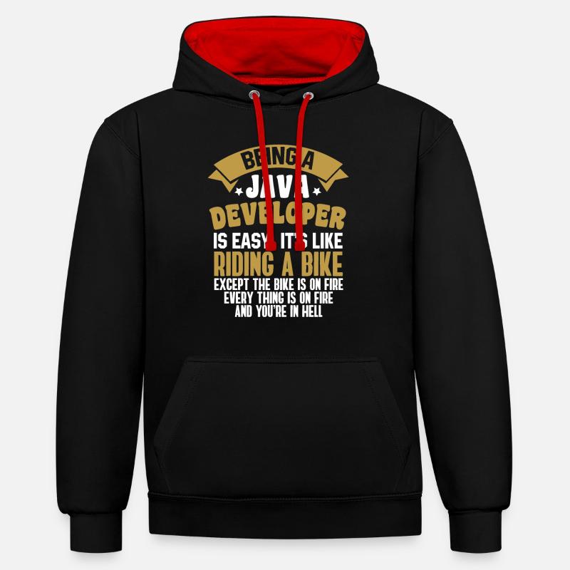 Java Developer - Kontrast-Hoodie - Schwarz/Rot