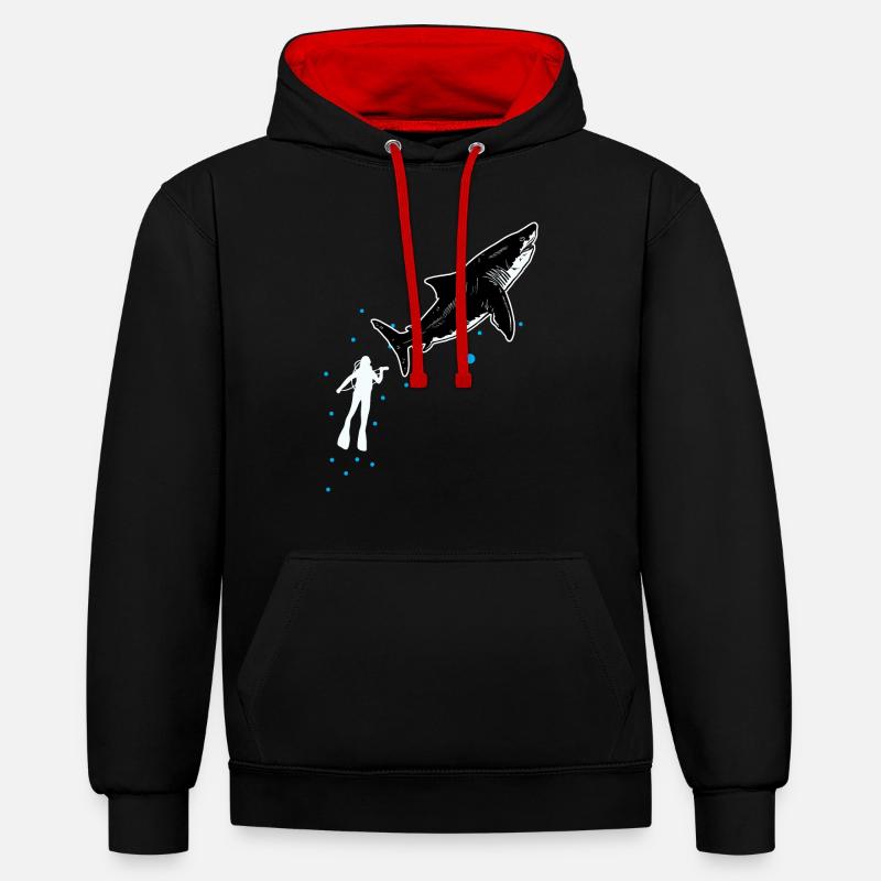Plongée avec le requin-baleine - Sweat à capuche contrasté - noir/rouge