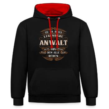 Anwalt Ich bin dieser legendäre Anwalt - Kontrast-Hoodie - Schwarz/Rot - Vorne - Anna (173cm) & Nico (186cm)