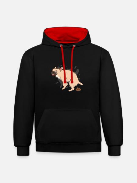 FRENCHIE poops piles of poop - Contrast hoodie - black/red