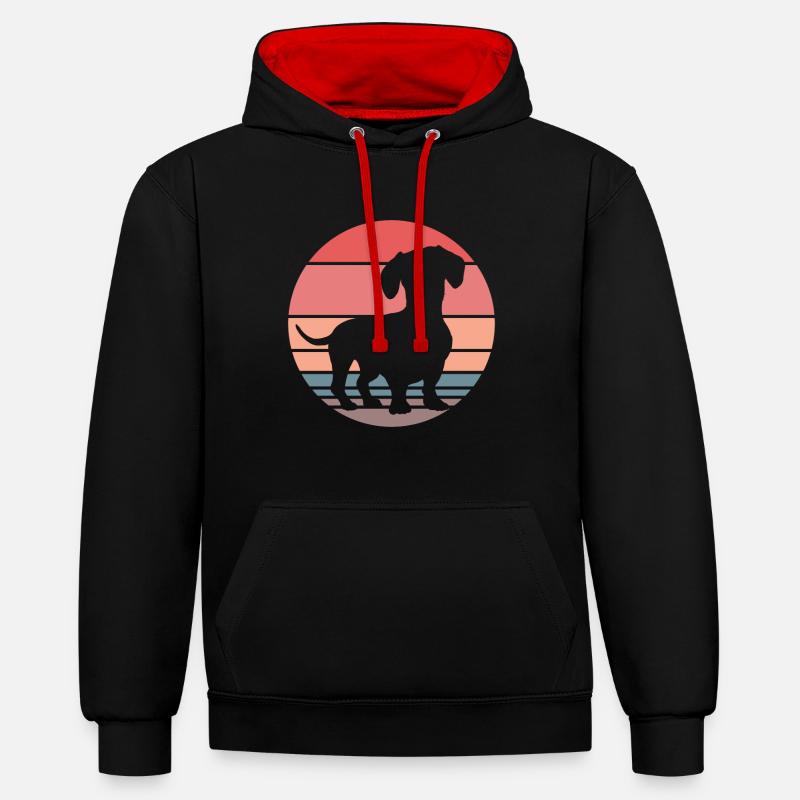 Dachshund Teckel Dackel - Sweat à capuche contrasté - noir/rouge
