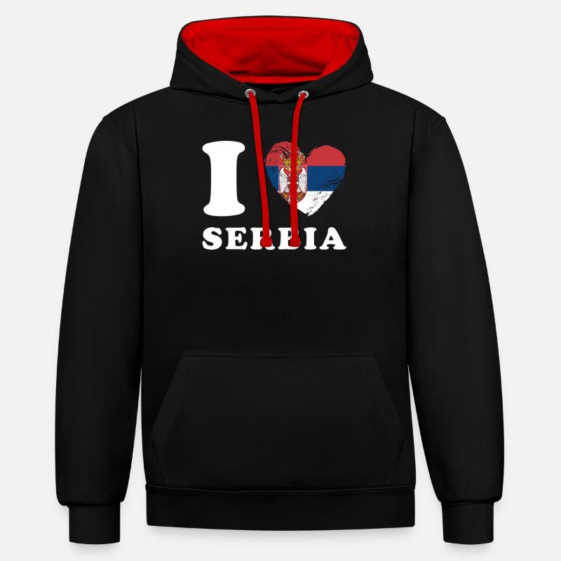 J’aime la Serbie - Sweat à capuche contrasté - noir/rouge