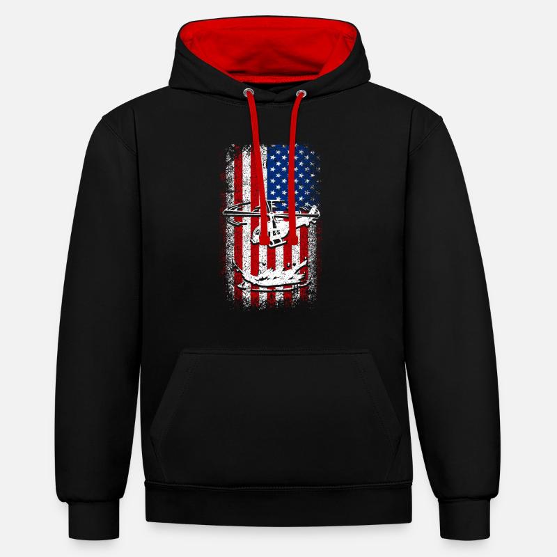 Hélicoptère drapeau américain des États-Unis - Sweat à capuche contrasté - noir/rouge