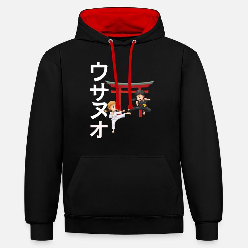 Karate enfant - idee cadeau karate - Sweat à capuche contrasté - noir/rouge