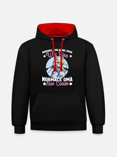 Nordic Walking Oma Walkerin - Kontrast-Hoodie - Schwarz/Rot