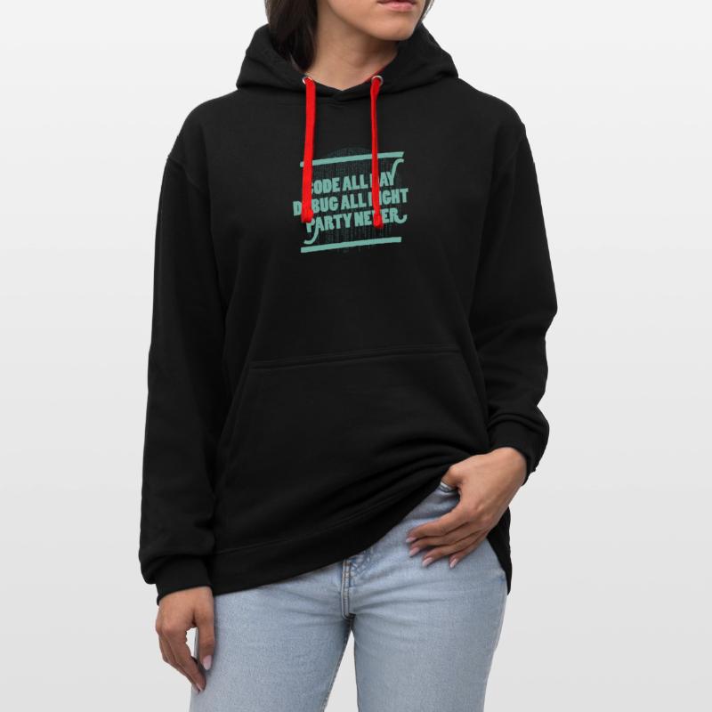 Code All Day Programmierer Hacker Computercode Kontrast-Hoodie