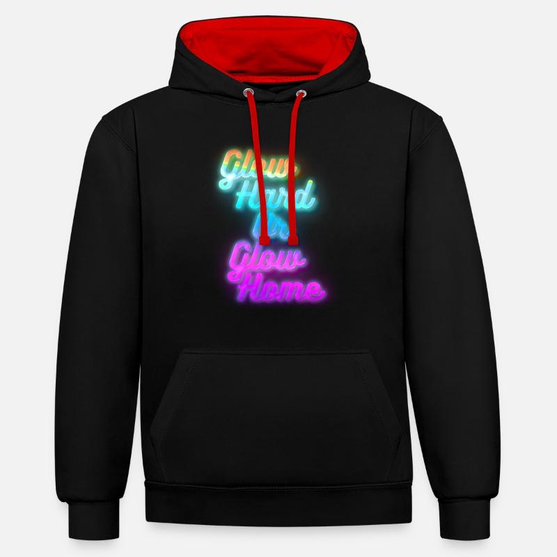 Glow Hard oder Glow Home - Kontrast-Hoodie - Schwarz/Rot