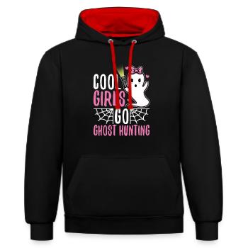 Cool girls go ghost hunting - Kontrast-Hoodie - Schwarz/Rot - Vorne - Anna (173cm) & Nico (186cm)