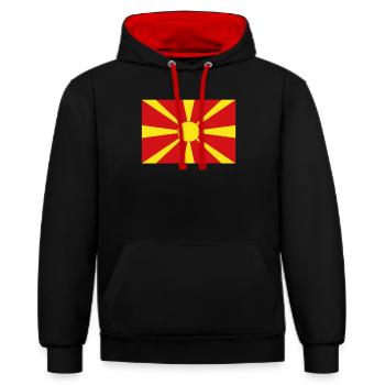 Offizielle Mazedonien-Flagge Mazedonischer Landesstolz - Kontrast-Hoodie - Schwarz/Rot - Vorne - Anna (173cm) & Nico (186cm)