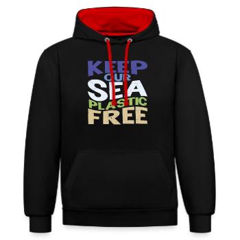 Halten Sie unser Meer plastikfrei - Kontrast-Hoodie - Schwarz/Rot - Vorne - Anna (173cm) & Nico (186cm)