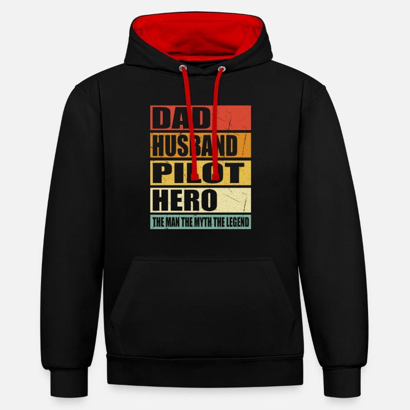 Vater Ehemann Pilot Held - Kontrast-Hoodie - Schwarz/Rot