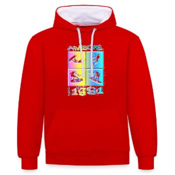 Awesome since 1981. Wakeboard Lifestyle - Kontrast-Hoodie - Rot/Weiß - Vorne - Liana (172cm) & Jaron (178cm)