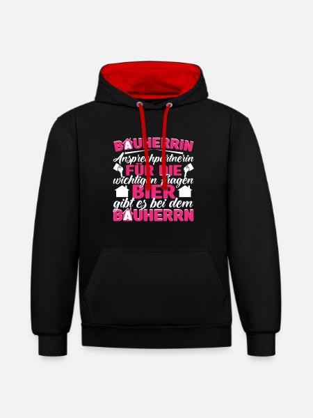 Bauherrin Bauleitung Ansprechpartnerin - Kontrast-Hoodie - Schwarz/Rot