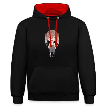 Otaku Anime Girl - Sweat à capuche contrasté - noir/rouge - Devant - Anna (173cm) & Nico (186cm)