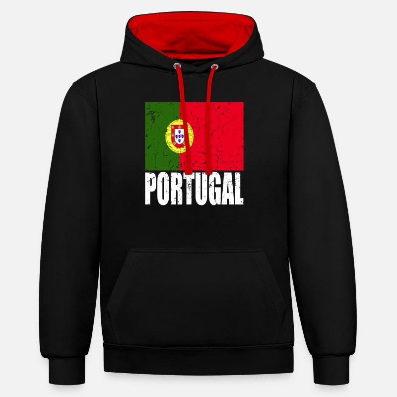 Drapeau du Portugal - Sweat à capuche contrasté - noir/rouge