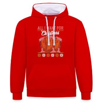 Tout ce dont j’ai besoin pour Noël, c’est de la BIÈRE - Sweat à capuche contrasté - rouge/blanc - Devant - Liana (172cm) & Jaron (178cm)