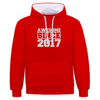 Awesome since 2017 - Kontrast-Hoodie - Rot/Weiß - Vorne - Liana (172cm) & Jaron (178cm)