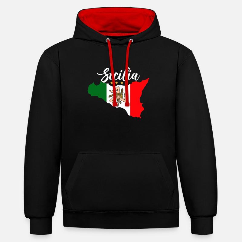 Sicile drapeau Sicile Palerme Italie - Sweat à capuche contrasté - noir/rouge