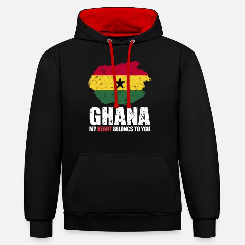 Drapeau du Ghana - Sweat à capuche contrasté - noir/rouge