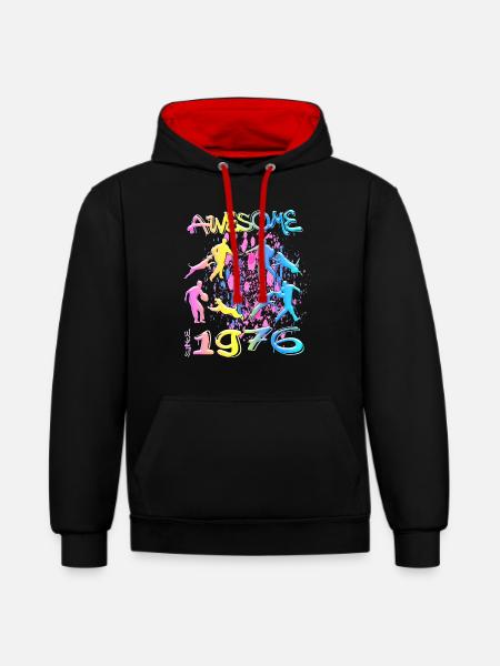 Awesome since 1976. Agility, Hundetraining - Kontrast-Hoodie - Schwarz/Rot
