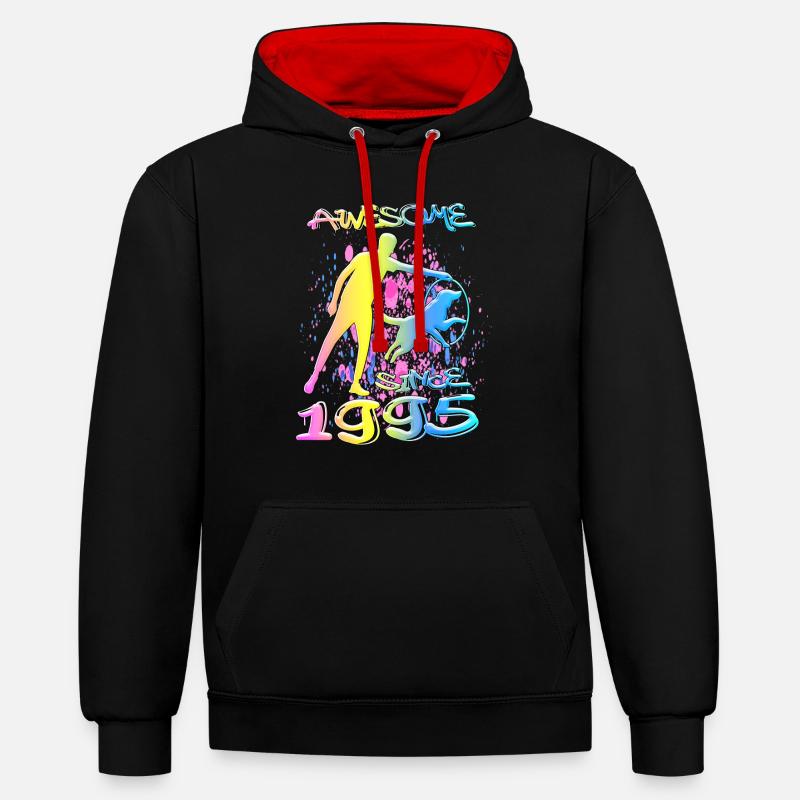 Génial depuis 1995. Agilité, Hundetraining - Sweat à capuche contrasté - noir/rouge