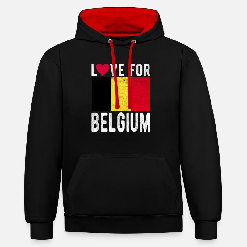 Drapeau de la Belgique - Sweat à capuche contrasté - noir/rouge