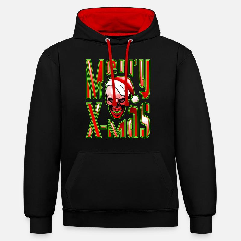 Joyeux Noël - Merry X-Mas - Sweat à capuche contrasté - noir/rouge