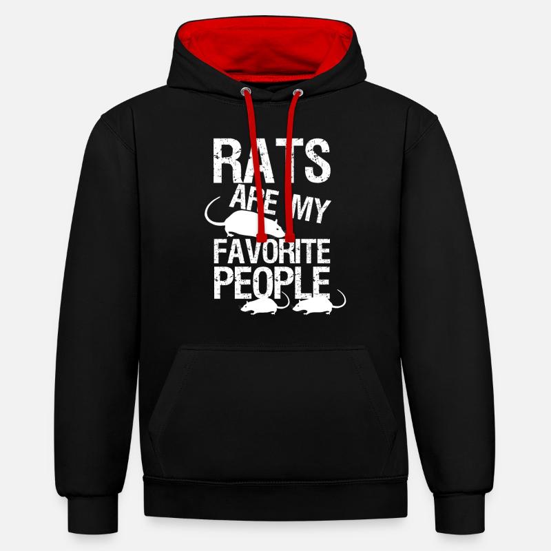 Rat drôle de dicton rats - Sweat à capuche contrasté - noir/rouge