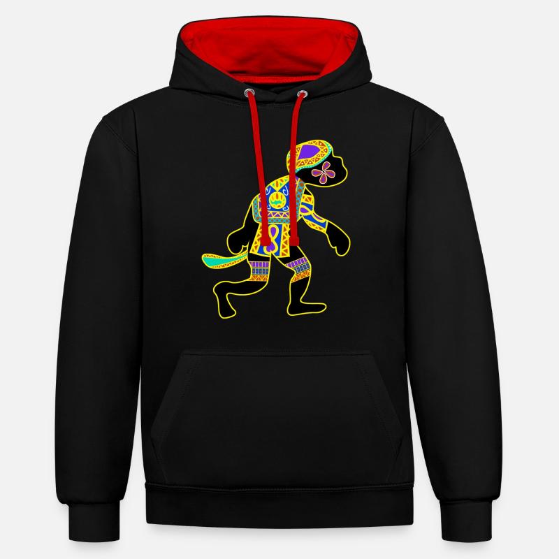 Monkey with patterns Monkey - Contrast hoodie - black/red