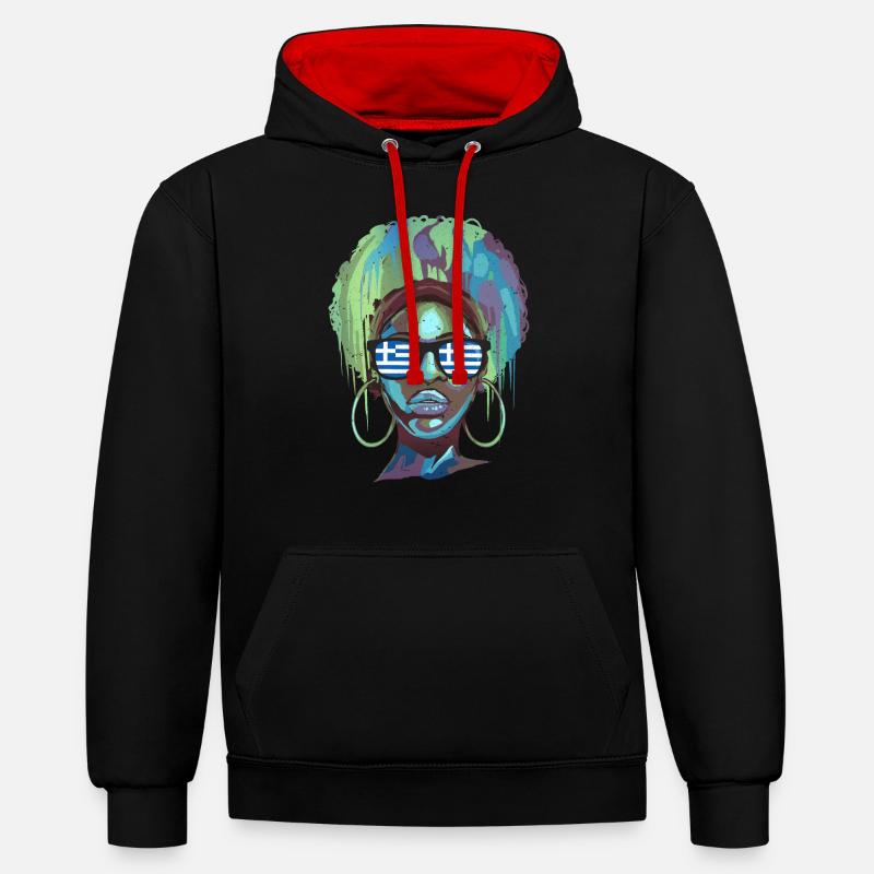Grèce - Sweat à capuche contrasté - noir/rouge