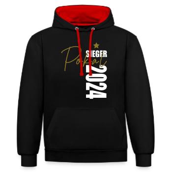 Pokalsieger 2024 - Kontrast-Hoodie - Schwarz/Rot - Vorne - Anna (173cm) & Nico (186cm)