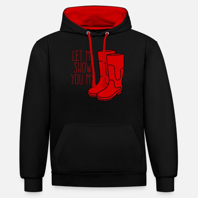 Bottes rouges Bottes en caoutchouc - Sweat à capuche contrasté - noir/rouge