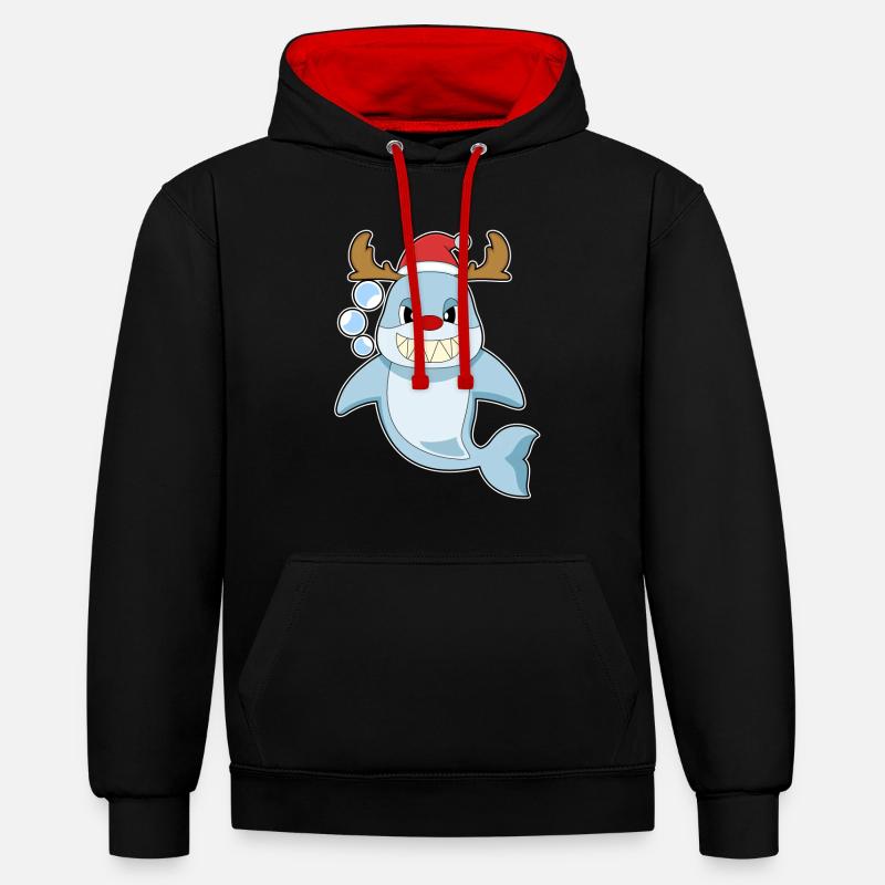 Requin Noël renne - Sweat à capuche contrasté - noir/rouge