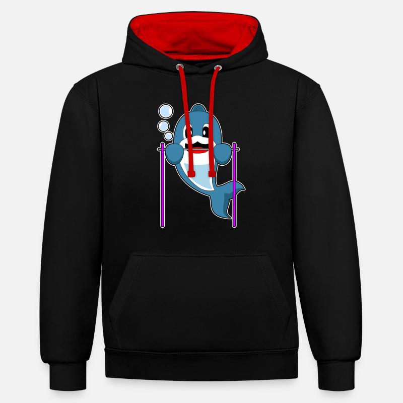Dauphin Bodybuilder Tractions - Sweat à capuche contrasté - noir/rouge