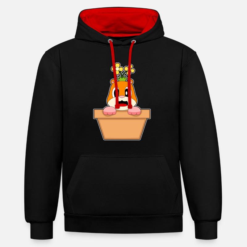 Fleur de hamster - Sweat à capuche contrasté - noir/rouge