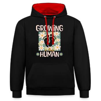 Maternity Flowers Pregnancy Announcement - Contrast hoodie - black/red - Front - Anna (173cm) & Nico (186cm)