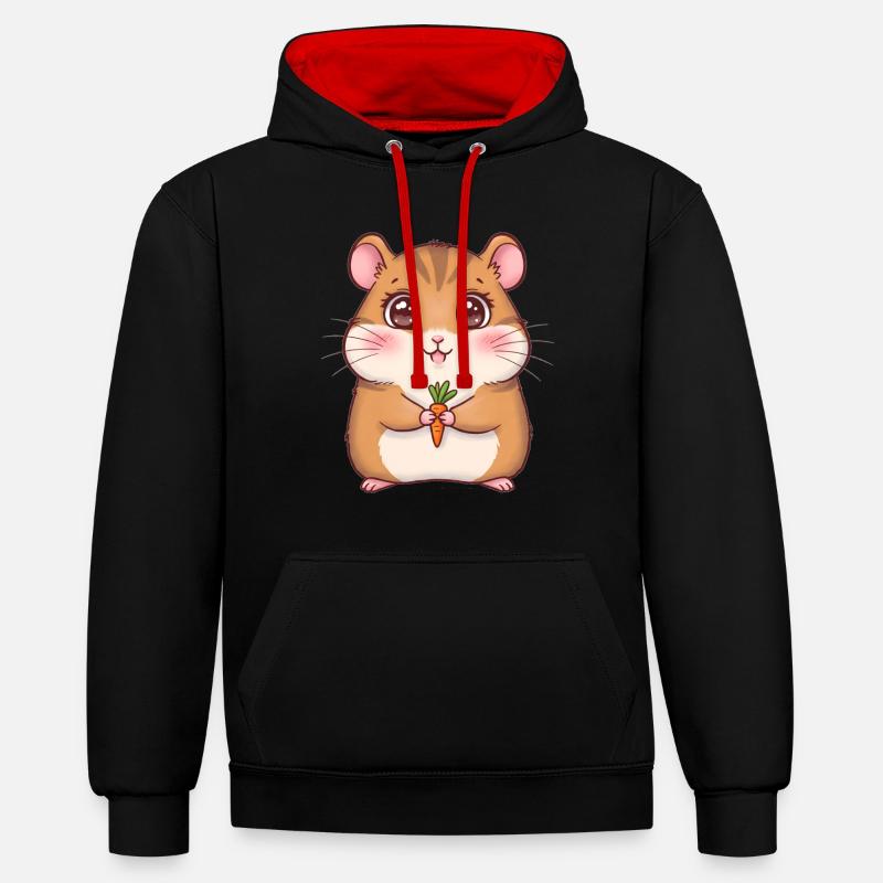 Animal dessin animé hamster - Sweat à capuche contrasté - noir/rouge